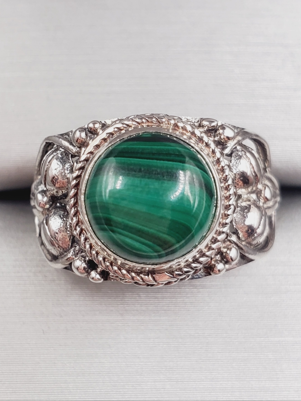 3.5 Carat African Malachite 925 Sterling Silver Artisan Ring